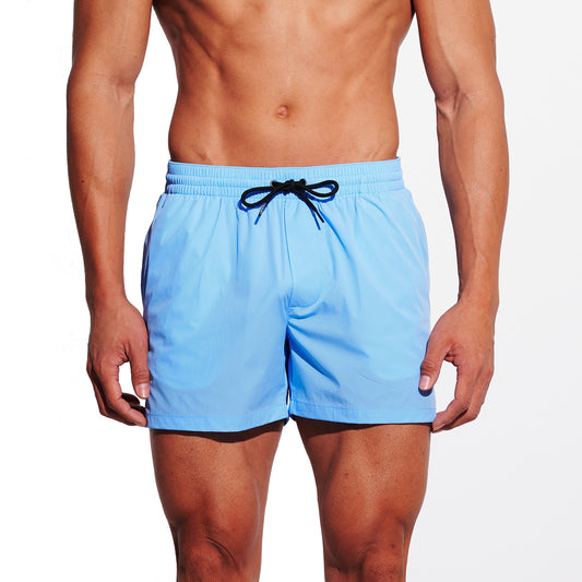 Men's Solid Ultra Short Athletic Swim Shorts, High Stretch Soft Quick-Dry Board Shorts with Pockets & Brief Liner B3683
