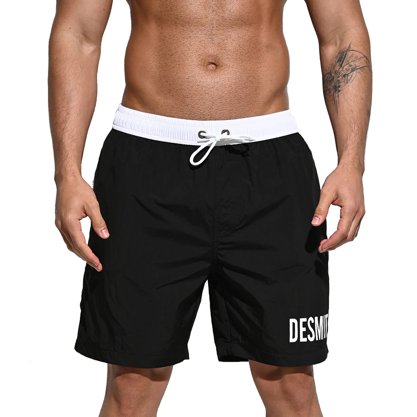 Men's Solid Color Drawstring Board Shorts | Quick-Dry Portable Sports Swimwear with Pockets B4114