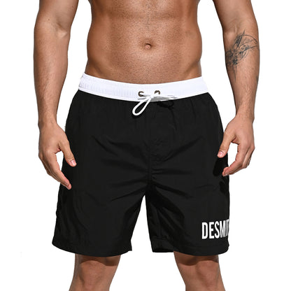 Men's Solid Color Drawstring Board Shorts | Quick-Dry Portable Sports Swimwear with Pockets B4114
