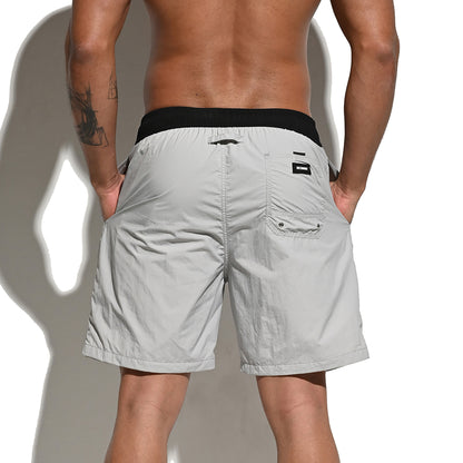 Men's Solid Color Drawstring Board Shorts | Quick-Dry Portable Sports Swimwear with Pockets B4114