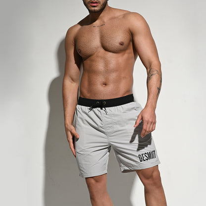 Men's Solid Color Drawstring Board Shorts | Quick-Dry Portable Sports Swimwear with Pockets B4114