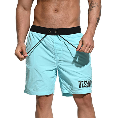 Men's Solid Color Drawstring Board Shorts | Quick-Dry Portable Sports Swimwear with Pockets B4114