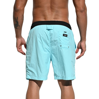 Men's Solid Color Drawstring Board Shorts | Quick-Dry Portable Sports Swimwear with Pockets B4114