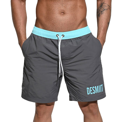 Men's Solid Color Drawstring Board Shorts | Quick-Dry Portable Sports Swimwear with Pockets B4114