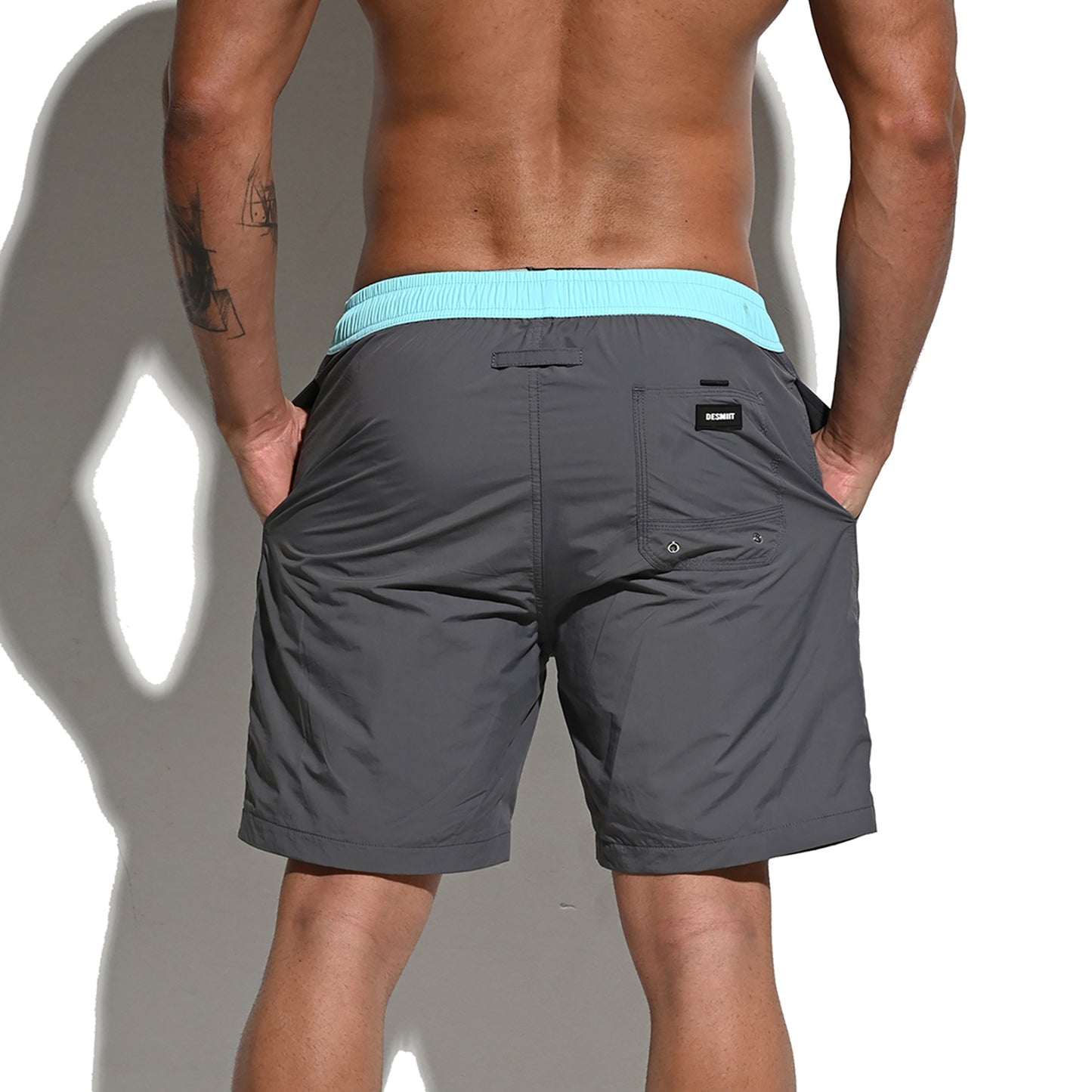Men's Solid Color Drawstring Board Shorts | Quick-Dry Portable Sports Swimwear with Pockets B4114