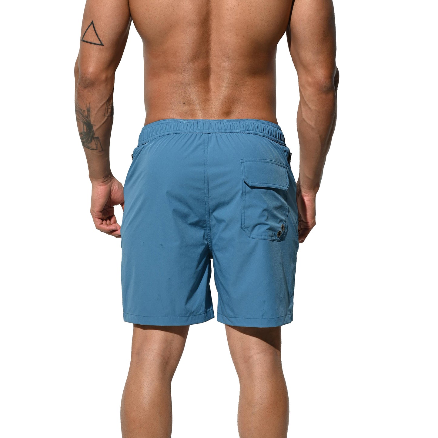 DESMIIT Men's Elastic Board shorts  Solid color quick drying swimming trunks sports shorts 4 points in summer B4119