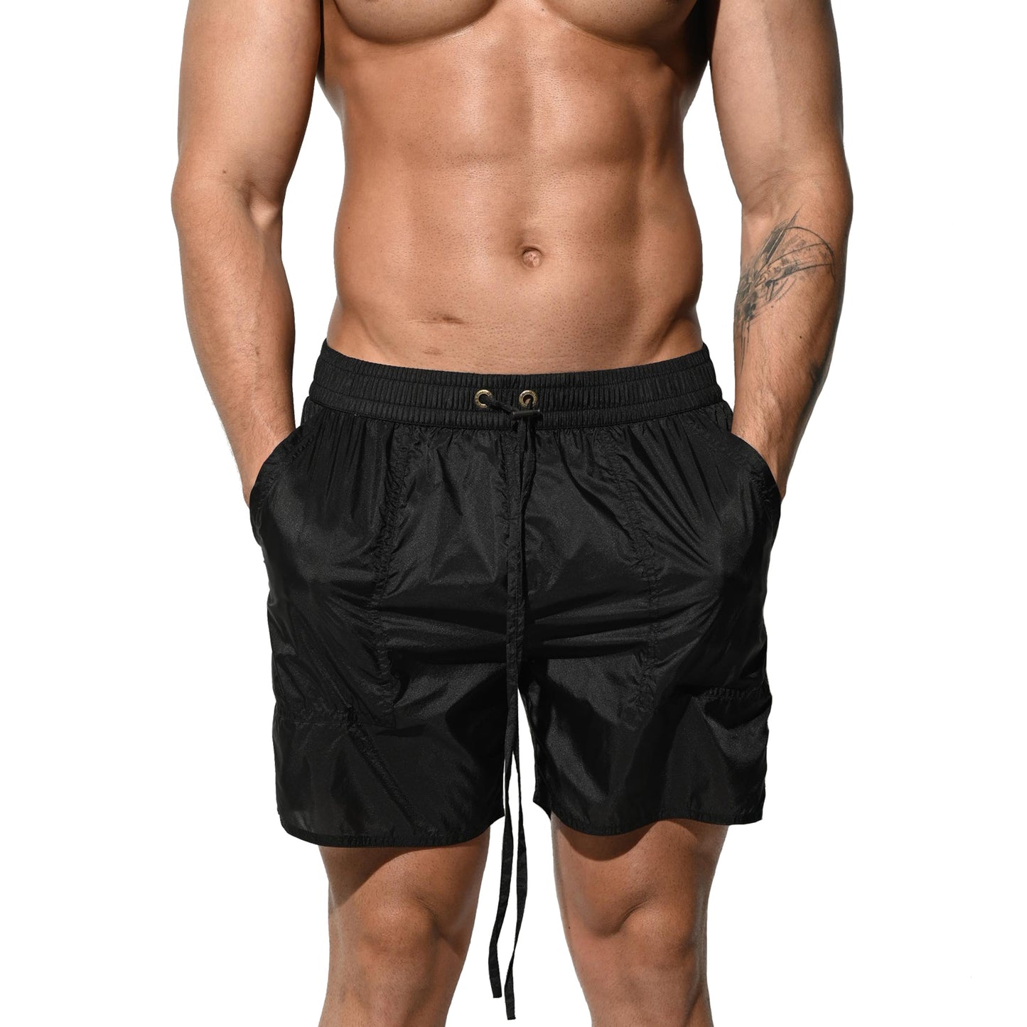 DESMIIT Men's Ultra-thin Semi-translucent Beach pants Sexy vacation 4-point shorts B4123