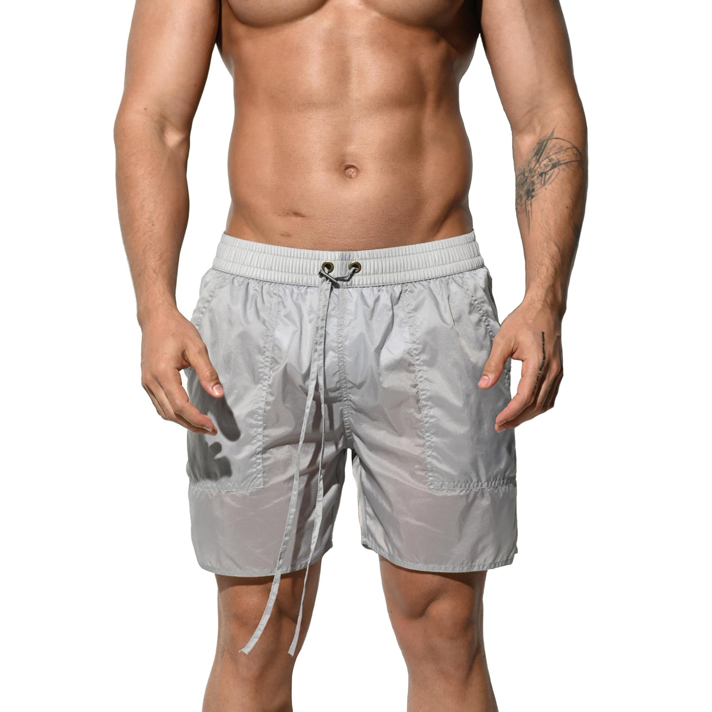 DESMIIT Men's Ultra-thin Semi-translucent Beach pants Sexy vacation 4-point shorts B4123