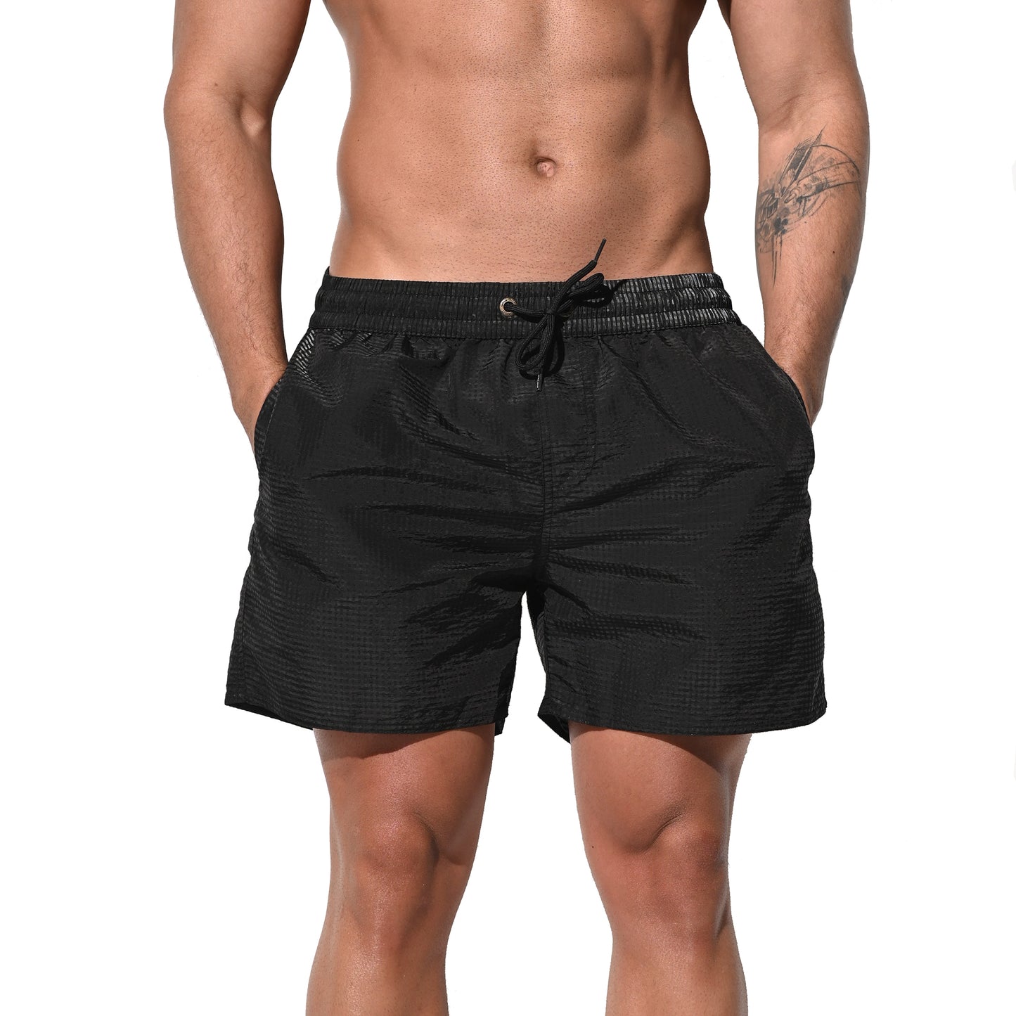 DESMIIT Men's Solid Color Ultra‑Thin Fast‑Dry Beach Shorts, Casual Summer Swim Trunks with Pockets B4236