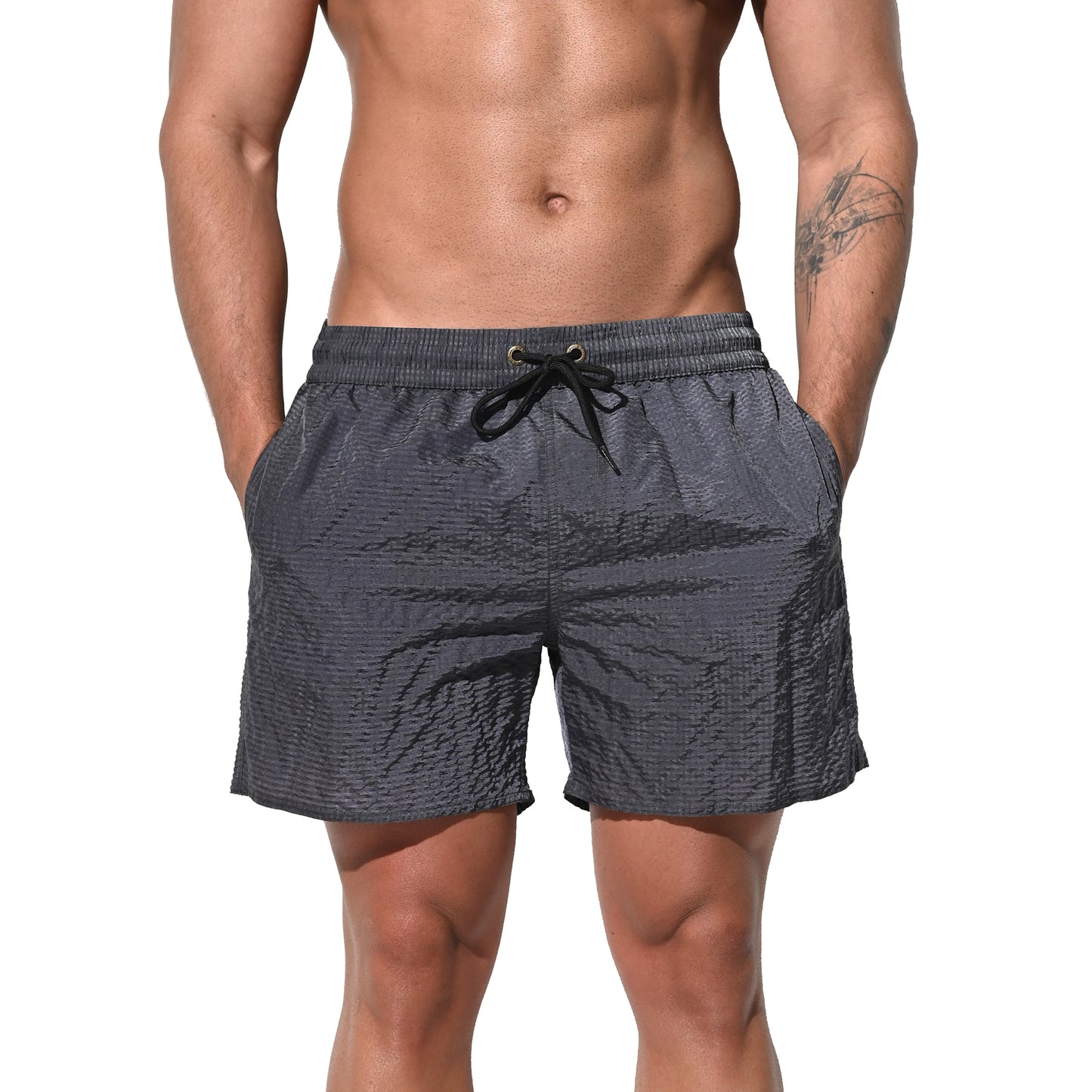 DESMIIT Men's Solid Color Ultra‑Thin Fast‑Dry Beach Shorts, Casual Summer Swim Trunks with Pockets B4236