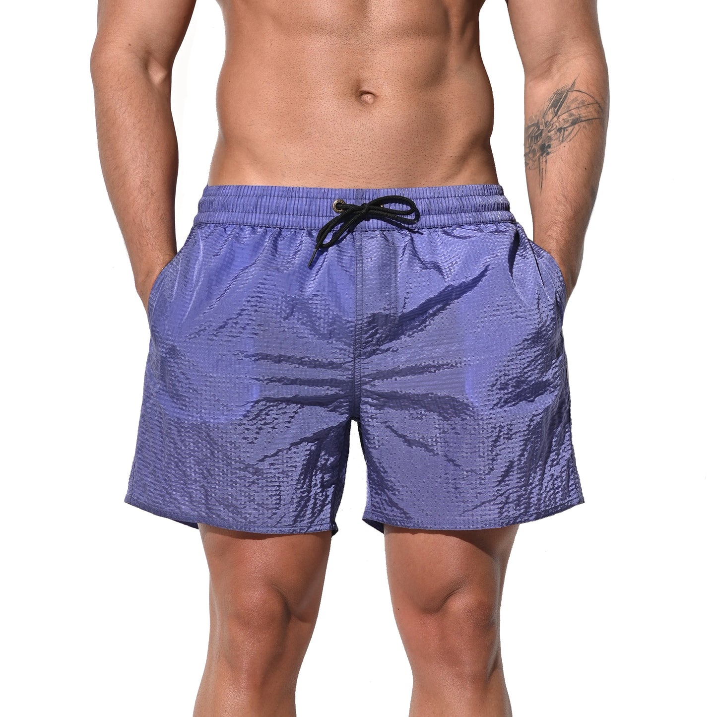 DESMIIT Men's Solid Color Ultra‑Thin Fast‑Dry Beach Shorts, Casual Summer Swim Trunks with Pockets B4236