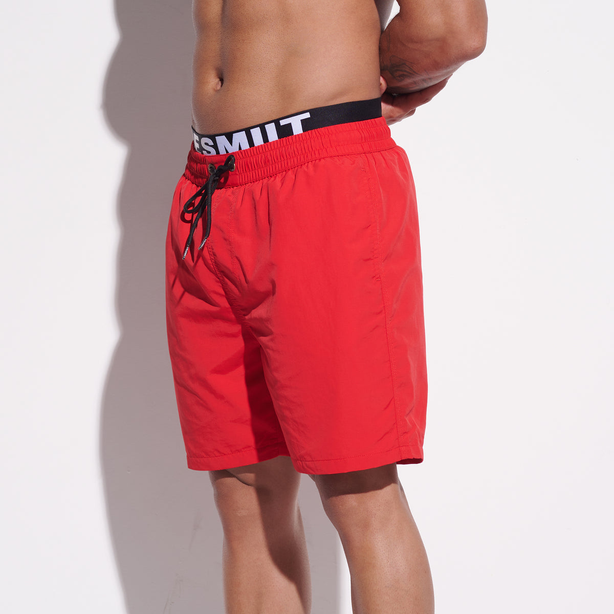 DESMIIT Men's Mock Two-Piece Swim Board Shorts Structured Fabric Quick‑Dry Breathable Beach Shorts B4351
