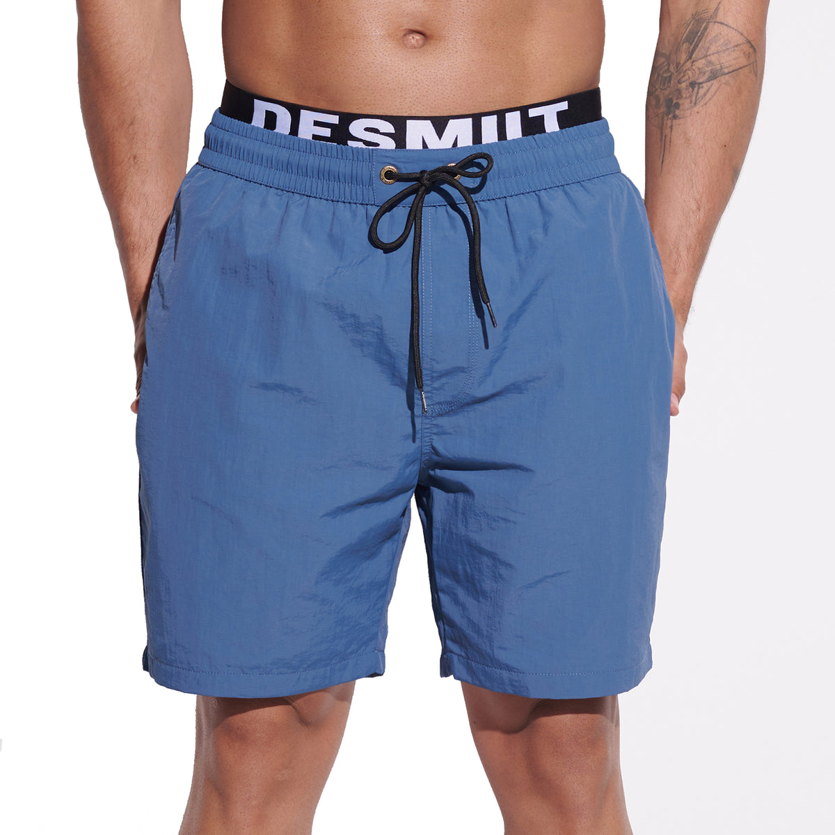 DESMIIT Men's Mock Two-Piece Swim Board Shorts Structured Fabric Quick‑Dry Breathable Beach Shorts B4351