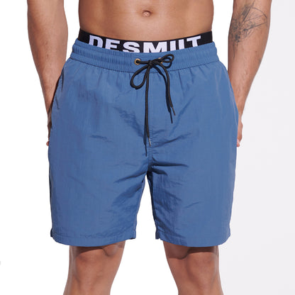 DESMIIT Men's Mock Two-Piece Swim Board Shorts Structured Fabric Quick‑Dry Breathable Beach Shorts B4351