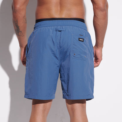 DESMIIT Men's Mock Two-Piece Swim Board Shorts Structured Fabric Quick‑Dry Breathable Beach Shorts B4351