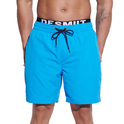 DESMIIT Men's Mock Two-Piece Swim Board Shorts Structured Fabric Quick‑Dry Breathable Beach Shorts B4351