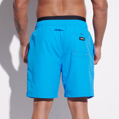 DESMIIT Men's Mock Two-Piece Swim Board Shorts Structured Fabric Quick‑Dry Breathable Beach Shorts B4351