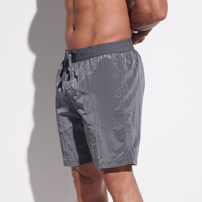 DESMIIT Men's Fashion Cargo‑Style Printed Shiny‑Fabric Swim Board Shorts, Quick‑Dry Breathable Beach Trunks B4355