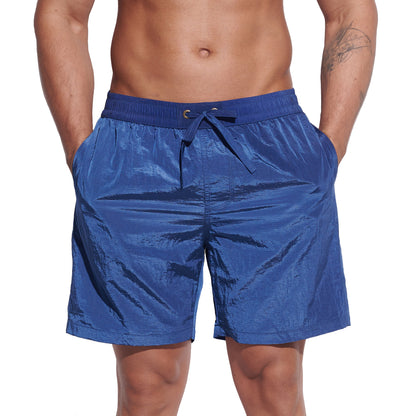 DESMIIT Men's Fashion Cargo‑Style Printed Shiny‑Fabric Swim Board Shorts, Quick‑Dry Breathable Beach Trunks B4355