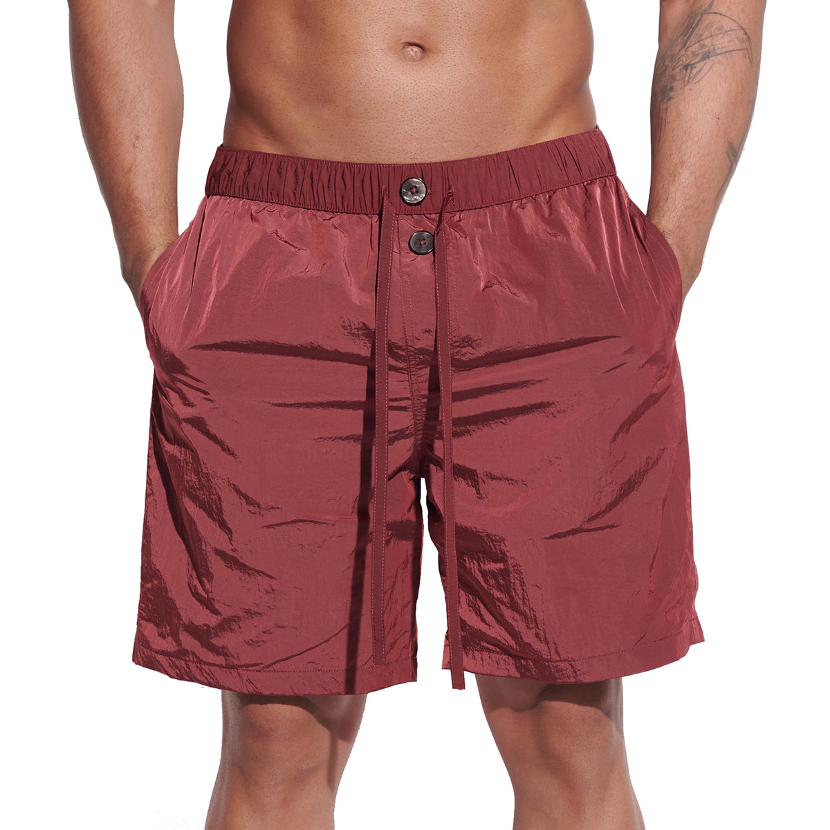 DESMIIT Men's Fashion Quick dry Thin Shiny‑Fabric Swim Board Shorts Quick‑Dry Breathable Beach shorts B4356