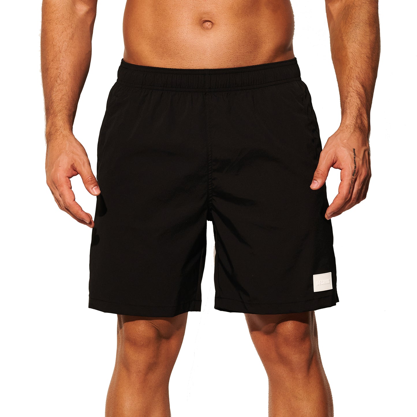 DESMIIT Men's Short‑Cut Breathable Quick‑Dry Drawstring Board Shorts with Pockets, Summer Beach Swim Trunks for Aerobics Casual Daily Wear B4562