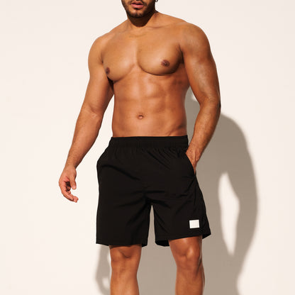 DESMIIT Men's Short‑Cut Breathable Quick‑Dry Drawstring Board Shorts with Pockets, Summer Beach Swim Trunks for Aerobics Casual Daily Wear B4562