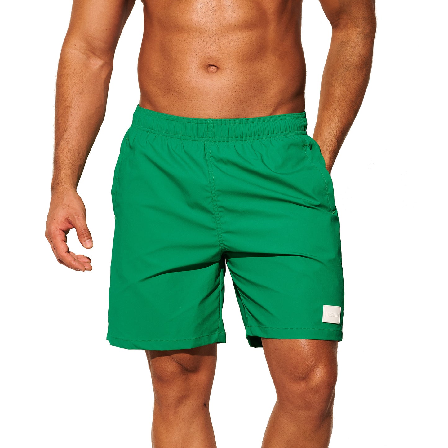 DESMIIT Men's Short‑Cut Breathable Quick‑Dry Drawstring Board Shorts with Pockets, Summer Beach Swim Trunks for Aerobics Casual Daily Wear B4562