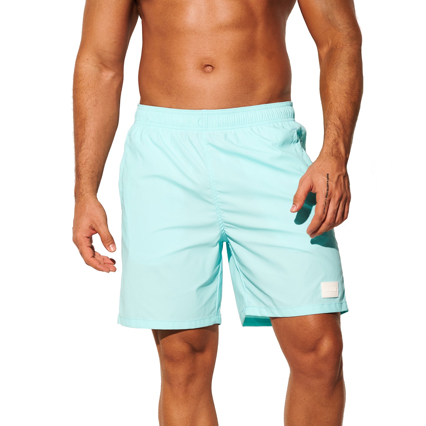 DESMIIT Men's Short‑Cut Breathable Quick‑Dry Drawstring Board Shorts with Pockets, Summer Beach Swim Trunks for Aerobics Casual Daily Wear B4562