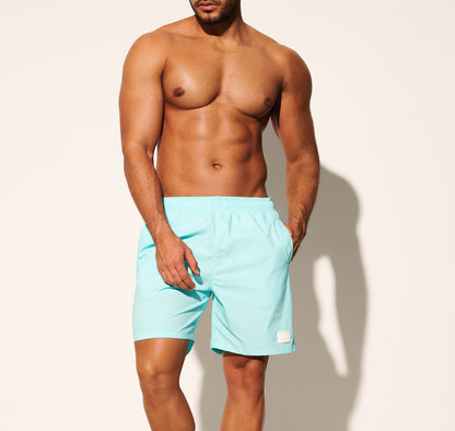 DESMIIT Men's Short‑Cut Breathable Quick‑Dry Drawstring Board Shorts with Pockets, Summer Beach Swim Trunks for Aerobics Casual Daily Wear B4562