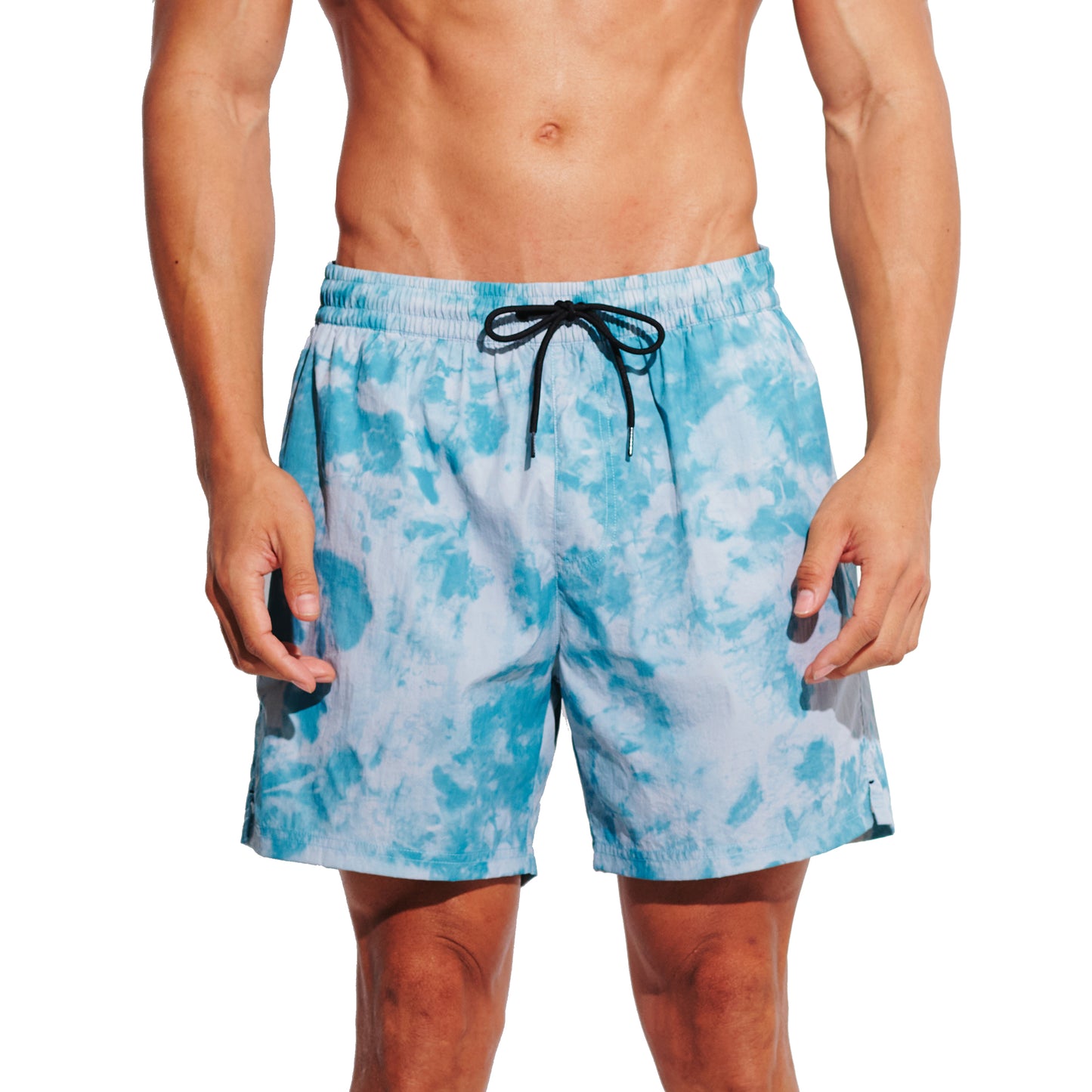 Men's Gradient Athletic Swim Shorts, Soft Quick-Dry Shorts with Pockets & Brief, Portable Board Shorts 4684