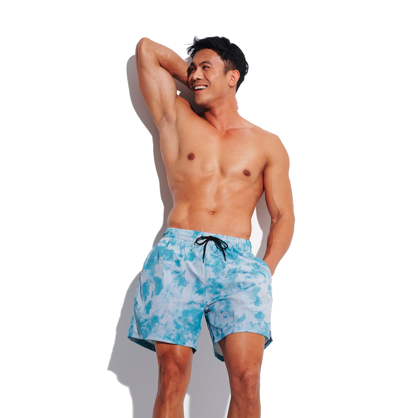 Men's Gradient Athletic Swim Shorts, Soft Quick-Dry Shorts with Pockets & Brief, Portable Board Shorts 4684