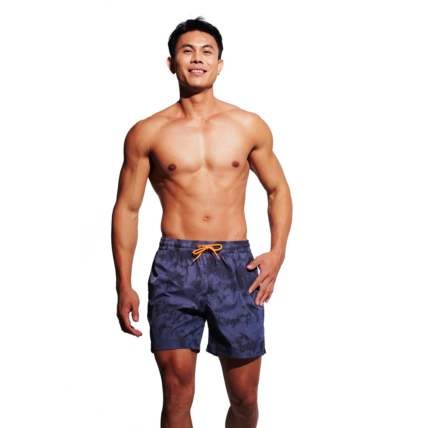 Men's Gradient Athletic Swim Shorts, Soft Quick-Dry Shorts with Pockets & Brief, Portable Board Shorts 4684