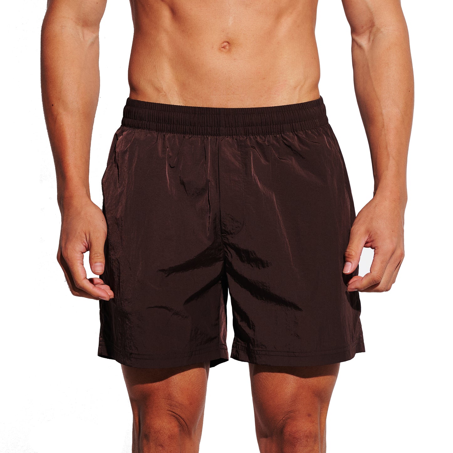 Men's High-Gloss Swim Shorts, Quick-Dry Athletic Shorts with Pockets & Brief, Board Shorts for Gym Sports 4685