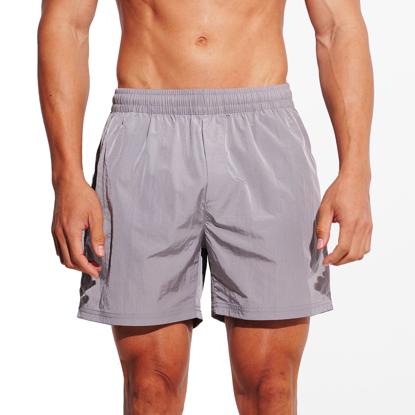 Men's High-Gloss Swim Shorts, Quick-Dry Athletic Shorts with Pockets & Brief, Board Shorts for Gym Sports 4685