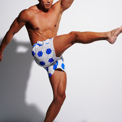 Men's Elastic Football Print Stretchy Fabric Quick Dry Athletic Shorts B4689
