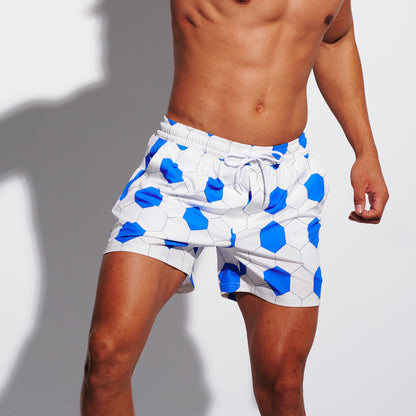 Men's Elastic Football Print Stretchy Fabric Quick Dry Athletic Shorts B4689