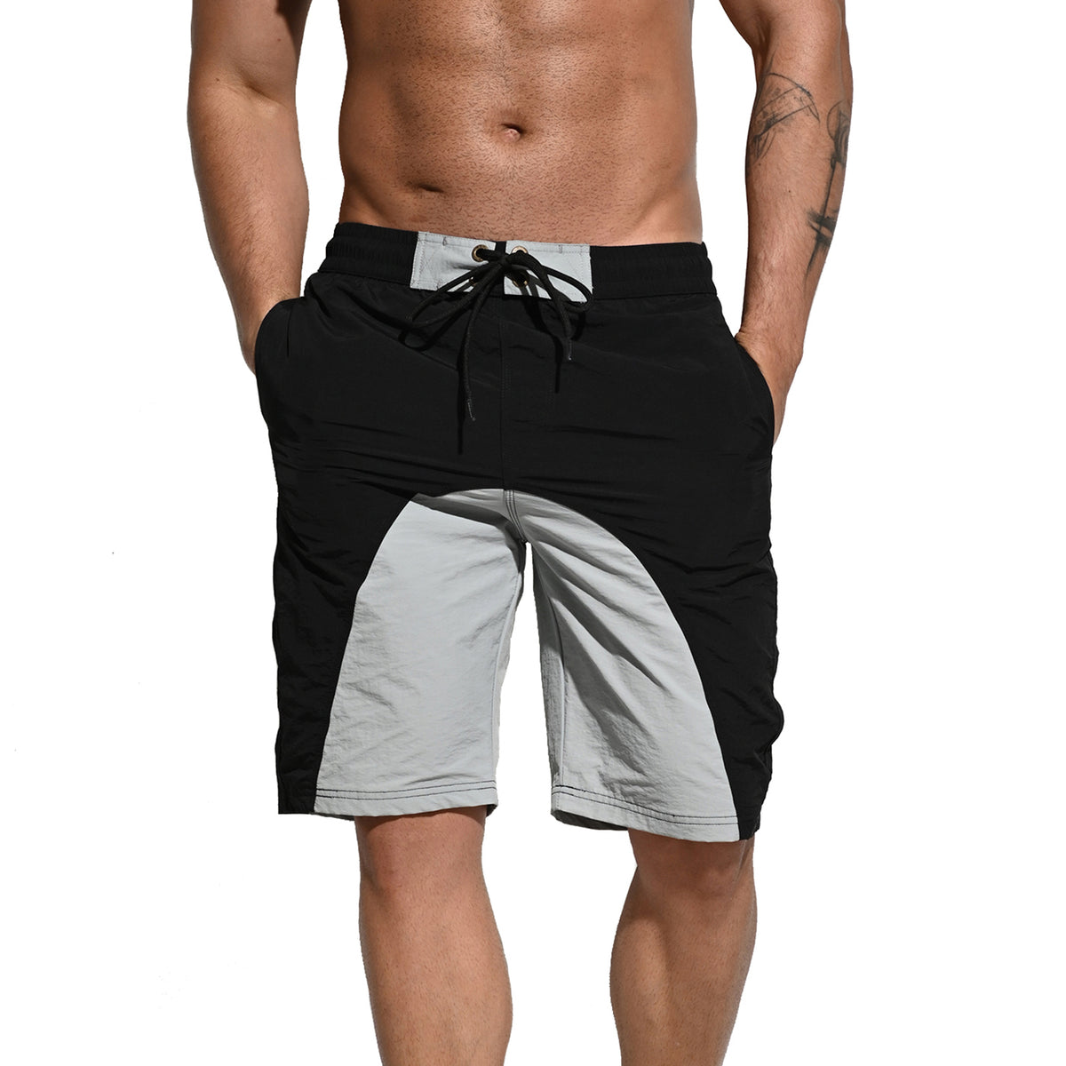 DESMIIT Men's Color Block Drawstring Quick Dry Swim Board Shorts, Full Liner Breathable Beach Shorts B5116