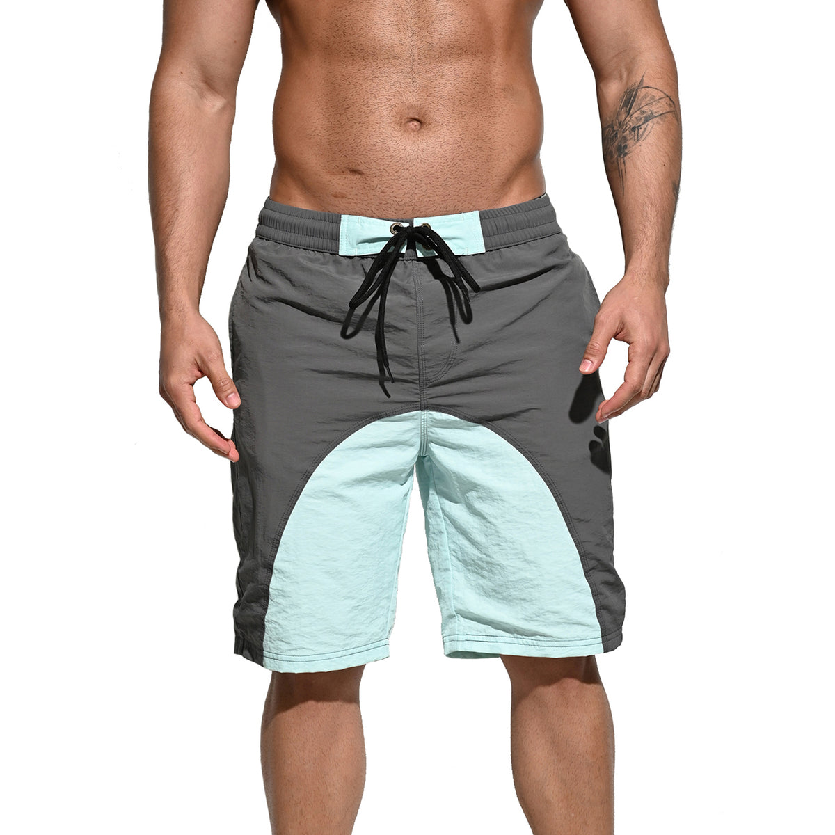 DESMIIT Men's Color Block Drawstring Quick Dry Swim Board Shorts, Full Liner Breathable Beach Shorts B5116