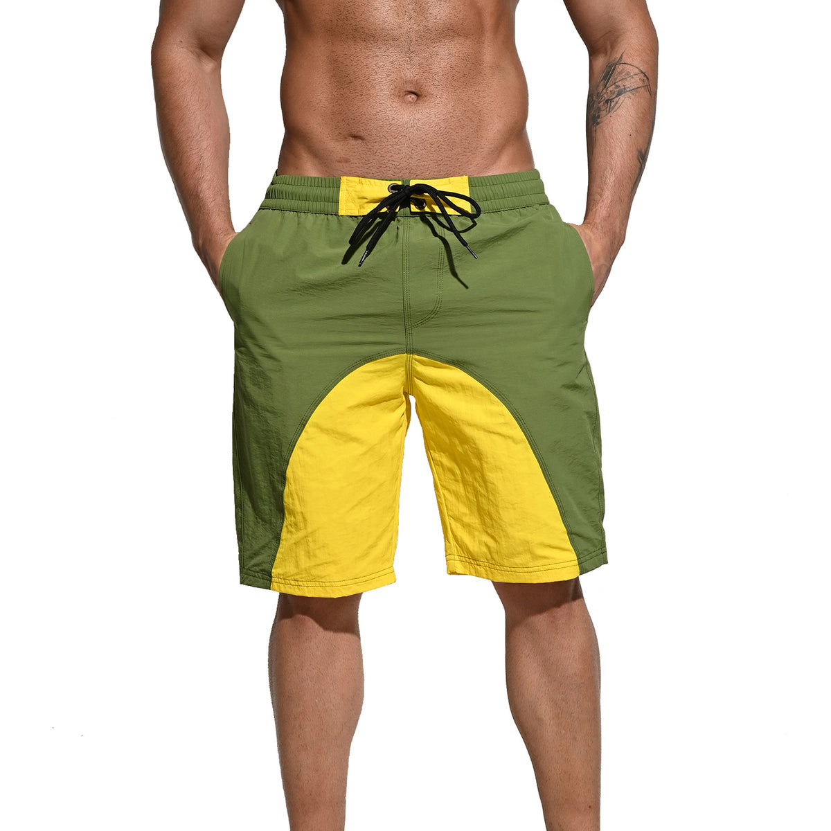 DESMIIT Men's Color Block Drawstring Quick Dry Swim Board Shorts, Full Liner Breathable Beach Shorts B5116
