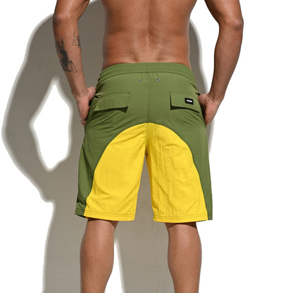DESMIIT Men's Color Block Drawstring Quick Dry Swim Board Shorts, Full Liner Breathable Beach Shorts B5116