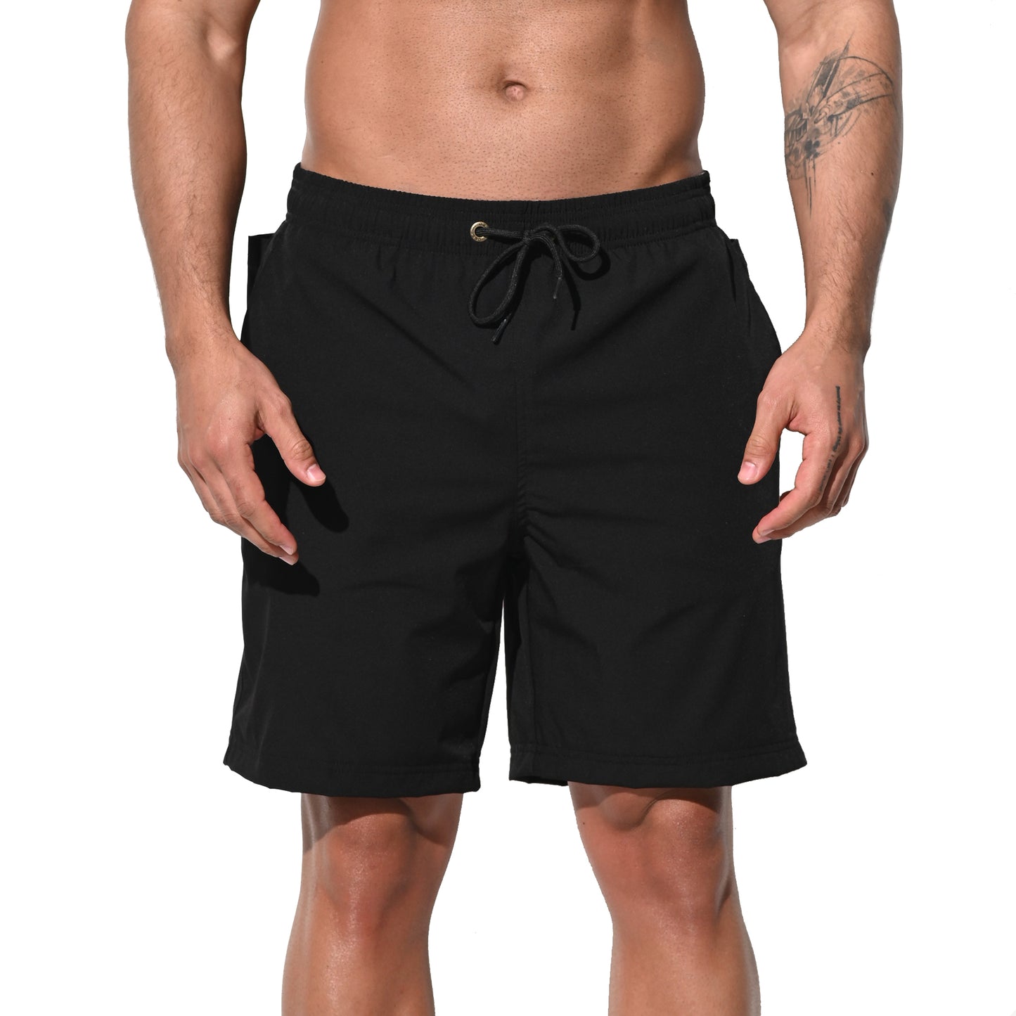 DESMIIT Men's Solid Color Fast‑Dry Beach Shorts, Casual Summer Swim Trunks with Pockets for Daily Wear B5237