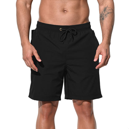 DESMIIT Men's Solid Color Fast‑Dry Beach Shorts, Casual Summer Swim Trunks with Pockets for Daily Wear B5237