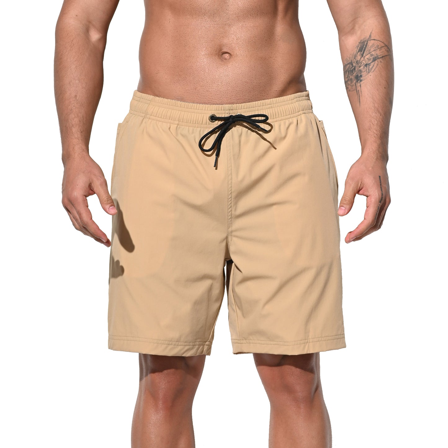 DESMIIT Men's Solid Color Fast‑Dry Beach Shorts, Casual Summer Swim Trunks with Pockets for Daily Wear B5237