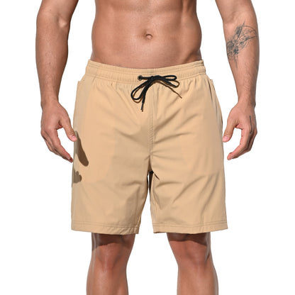 DESMIIT Men's Solid Color Fast‑Dry Beach Shorts, Casual Summer Swim Trunks with Pockets for Daily Wear B5237