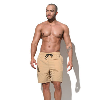 DESMIIT Men's Solid Color Fast‑Dry Beach Shorts, Casual Summer Swim Trunks with Pockets for Daily Wear B5237