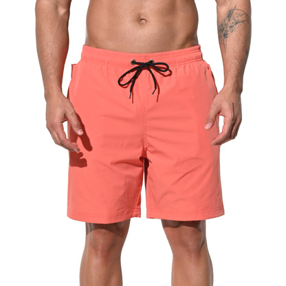 DESMIIT Men's Solid Color Fast‑Dry Beach Shorts, Casual Summer Swim Trunks with Pockets for Daily Wear B5237