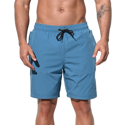 DESMIIT Men's Solid Color Fast‑Dry Beach Shorts, Casual Summer Swim Trunks with Pockets for Daily Wear B5237