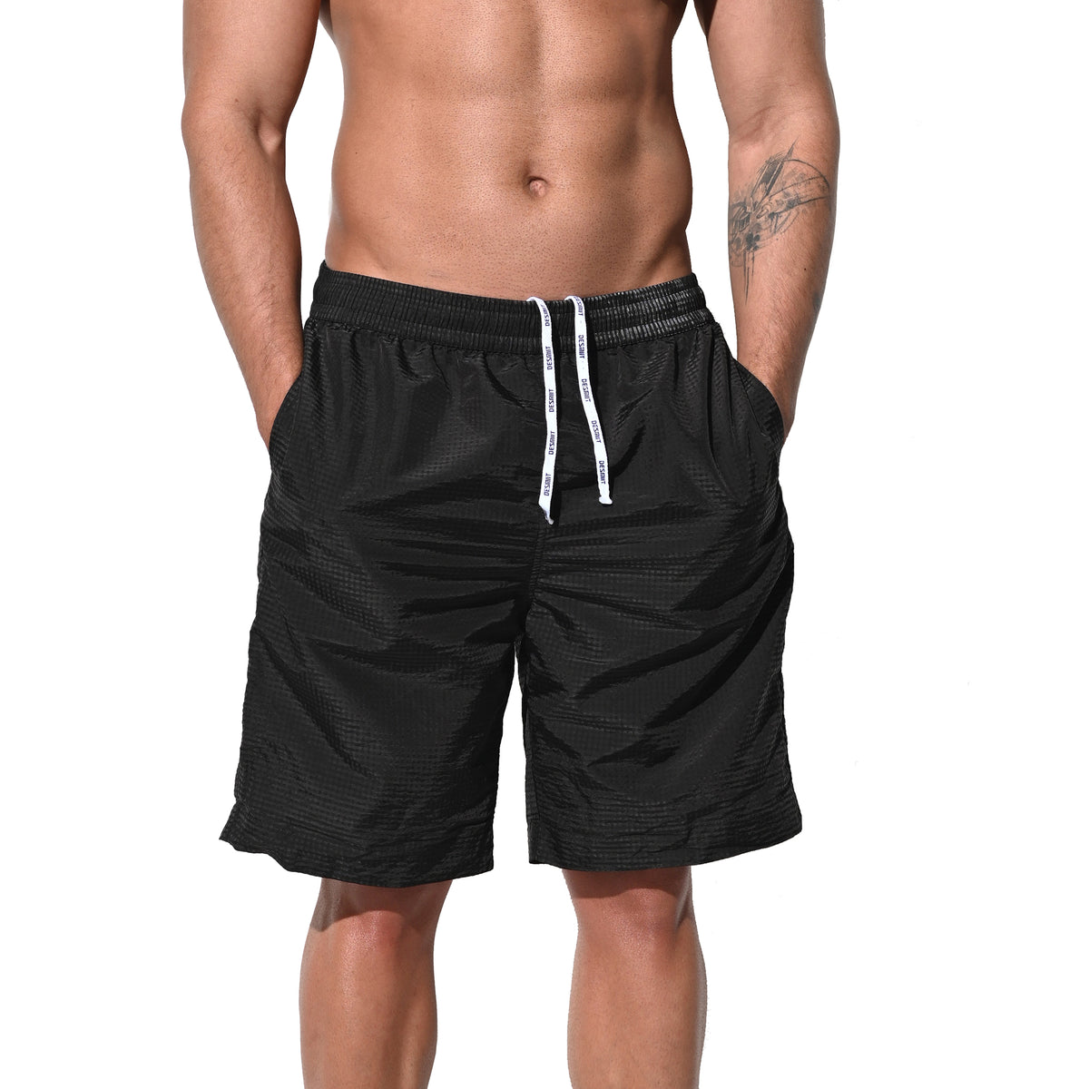 DESMIIT Men's Mid‑Length Solid Color Ultra‑Thin Fast‑Dry Beach Shorts, Casual Summer Swim Trunks with Pockets B5238