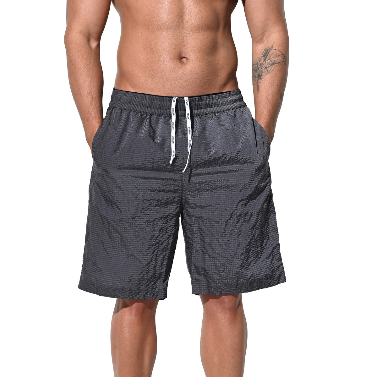 DESMIIT Men's Mid‑Length Solid Color Ultra‑Thin Fast‑Dry Beach Shorts, Casual Summer Swim Trunks with Pockets B5238