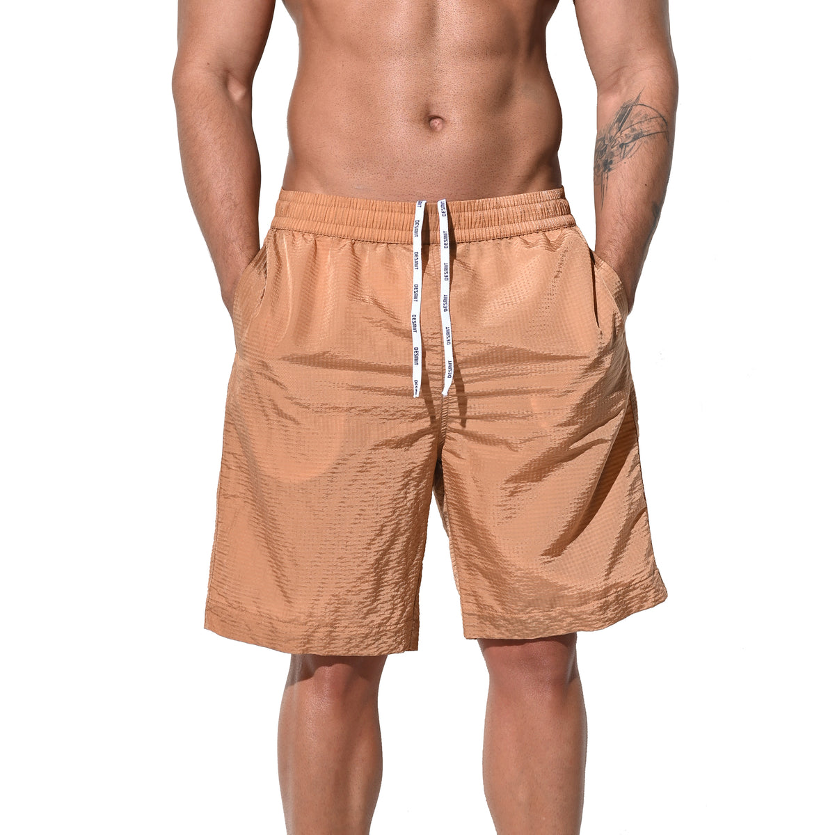 DESMIIT Men's Mid‑Length Solid Color Ultra‑Thin Fast‑Dry Beach Shorts, Casual Summer Swim Trunks with Pockets B5238